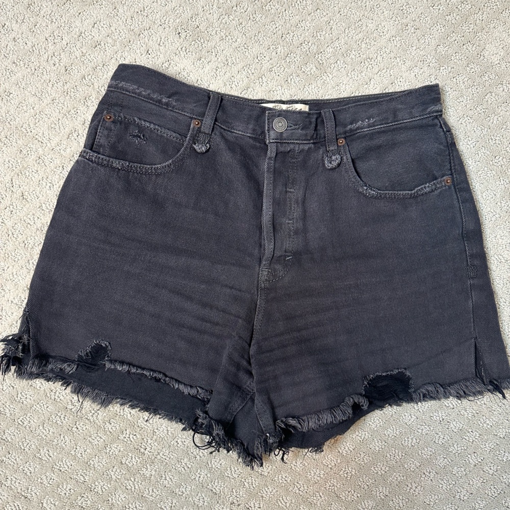 Sz 29 We the Free Free People black denim jean shorts high waist button fly